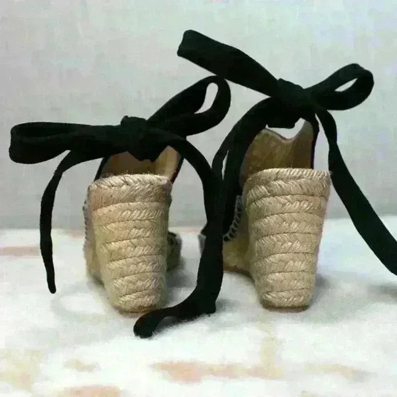 Etienne Aigner Espadrille Lace Up Ankle Strap Black Suede Open Toe Sandal 6 - Picture 2 of 13